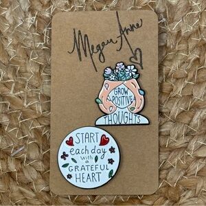 Pink Floral & White Inspirational Brooch Set